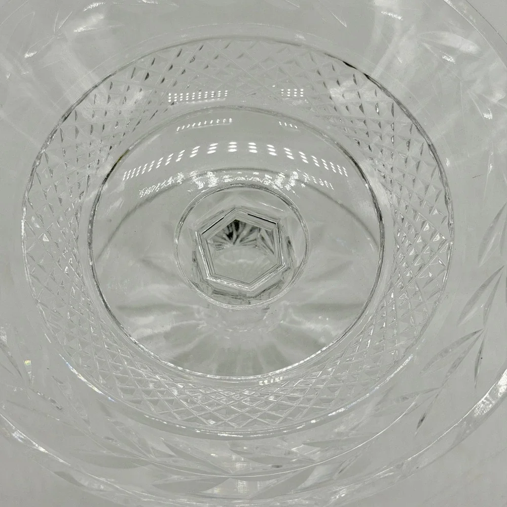 Vintage Cut Glass Pedestal Bowl Footed Candy Dish Laurel Leaf Etched Centerpiece